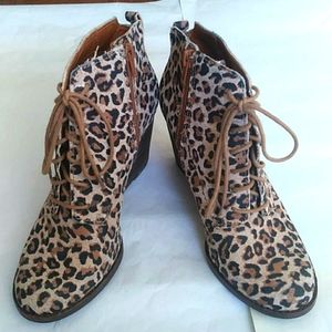 Lucky Brand leopard print wedge booties